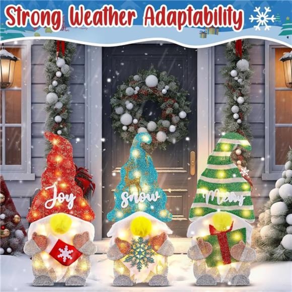 23.6 Inch Pre Lit Collapsible 2D Gnomes with Incandescent Lights (Gnome,3 Pack) - Picture 4 of 6